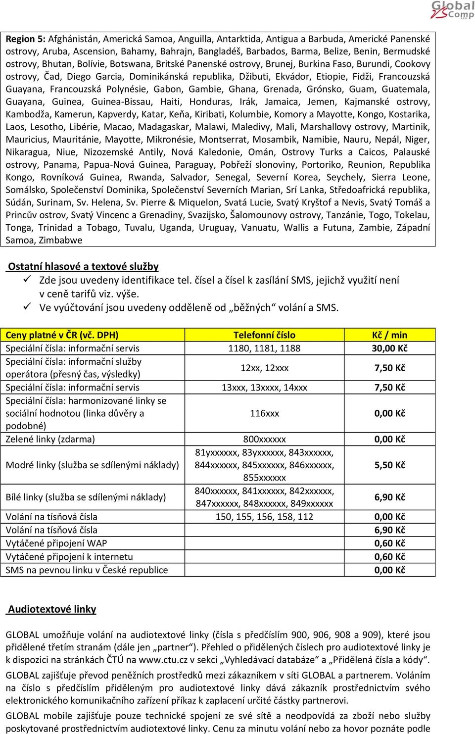 Guayana, Francouzská Polynésie, Gabon, Gambie, Ghana, Grenada, Grónsko, Guam, Guatemala, Guayana, Guinea, Guinea-Bissau, Haiti, Honduras, Irák, Jamaica, Jemen, Kajmanské ostrovy, Kambodža, Kamerun,