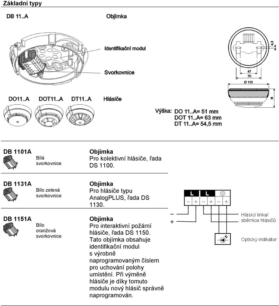 DS 1130. Objímka Pro interaktivní požární hlásiče, řada DS 1150.