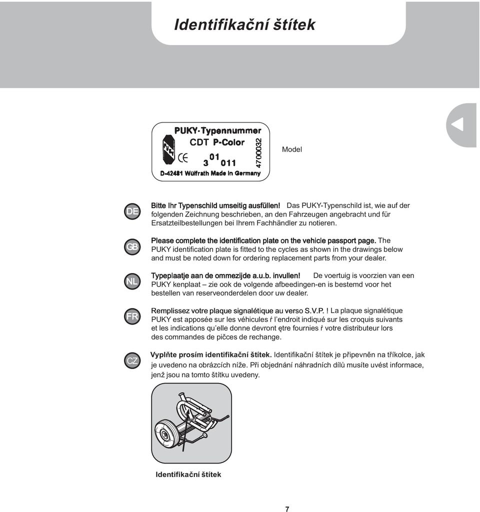 Please complete the identification plate on the vehicle passport page.