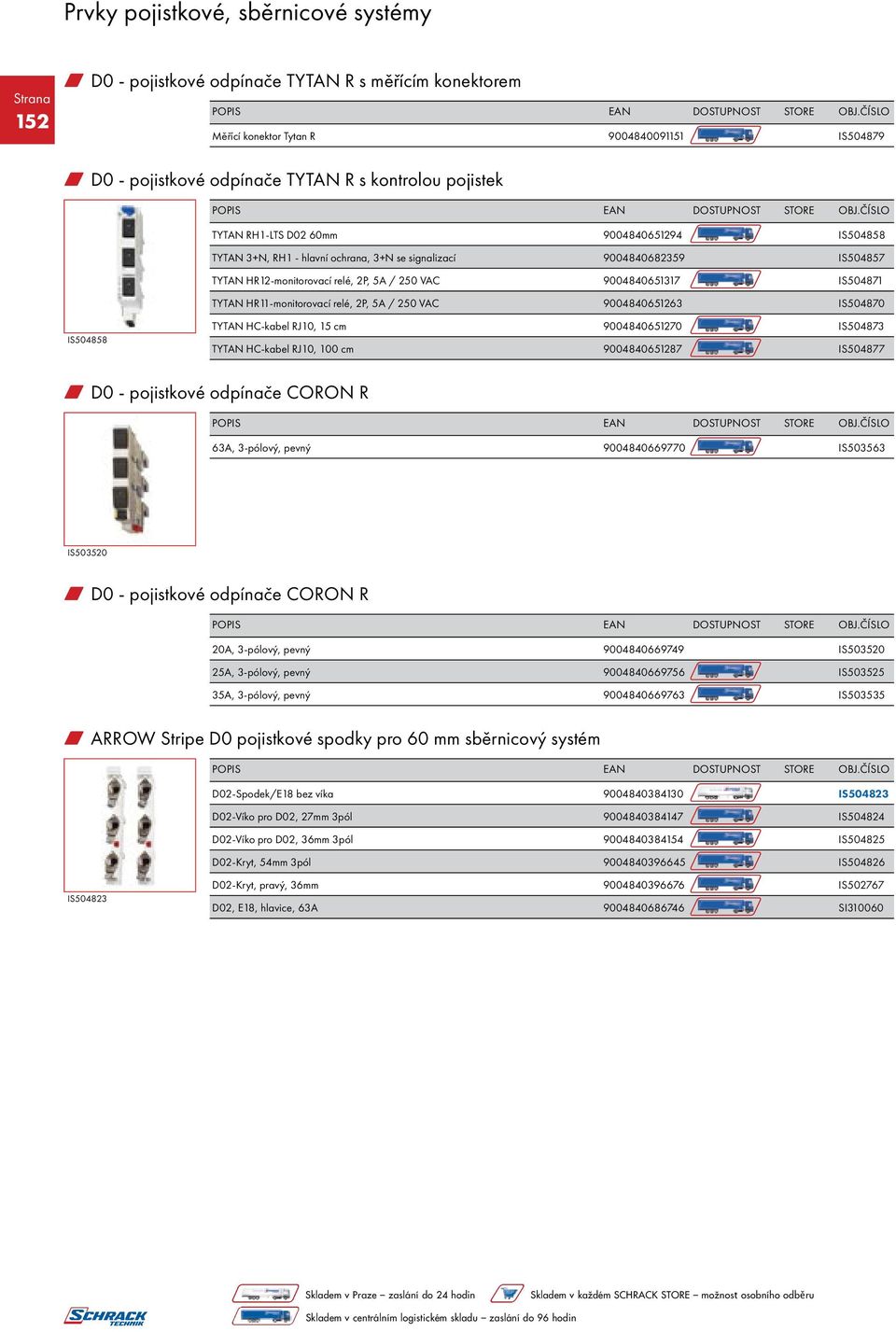 VAC 9004840651263 IS504870 IS504858 TYTAN HC-kabel RJ10, 15 cm 9004840651270 IS504873 TYTAN HC-kabel RJ10, 100 cm 9004840651287 IS504877 w D0 - pojistkové odpínače CORON R 63A, 3-pólový, pevný