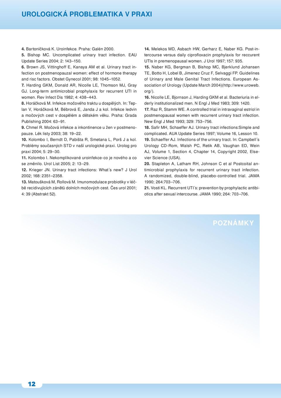 Long-term antimicrobial prophylaxis for recurrent UTI in women. Rev Infect Dis 1982; 4: 438 443. 8. Horáčková M. Infekce močového traktu u dospělých.