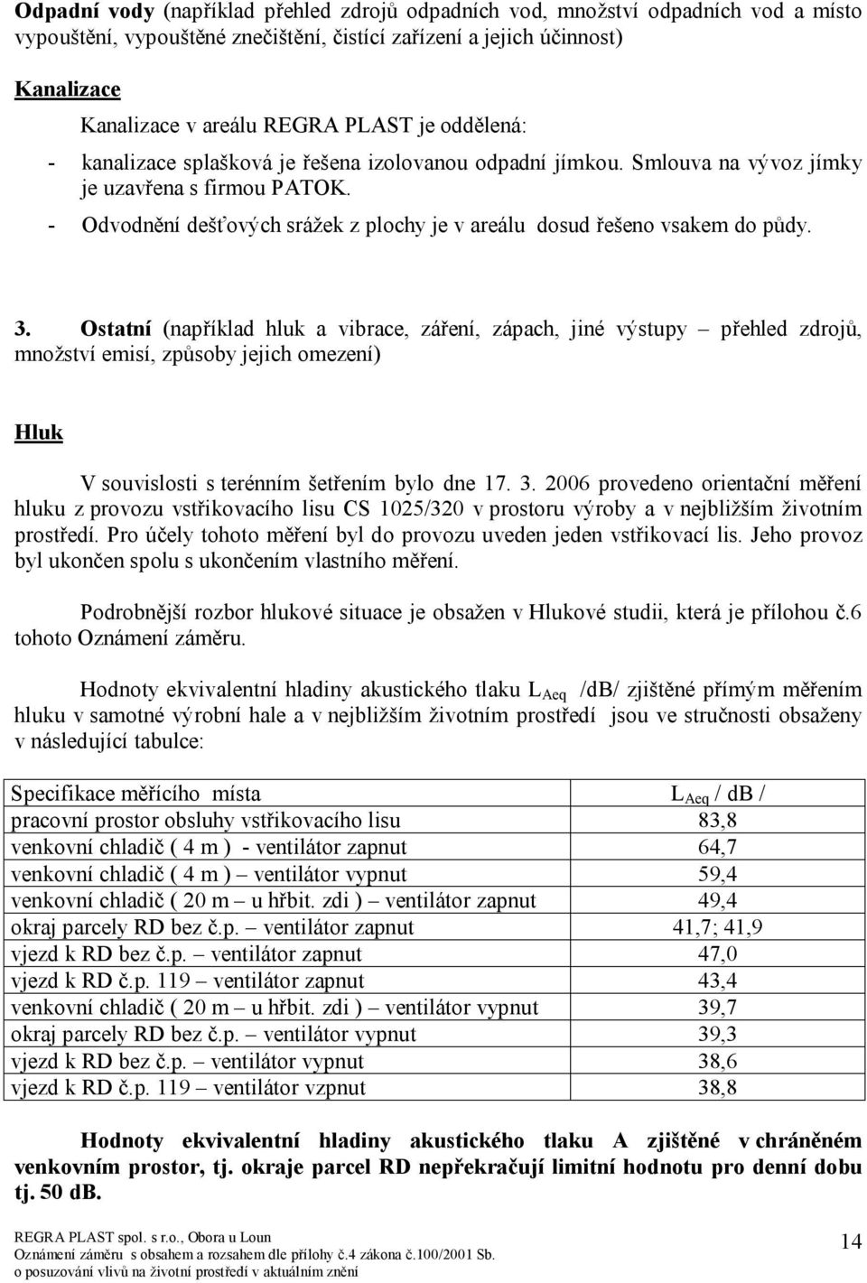 - Odvodnění dešťových srážek z plochy je v areálu dosud řešeno vsakem do půdy. 3.