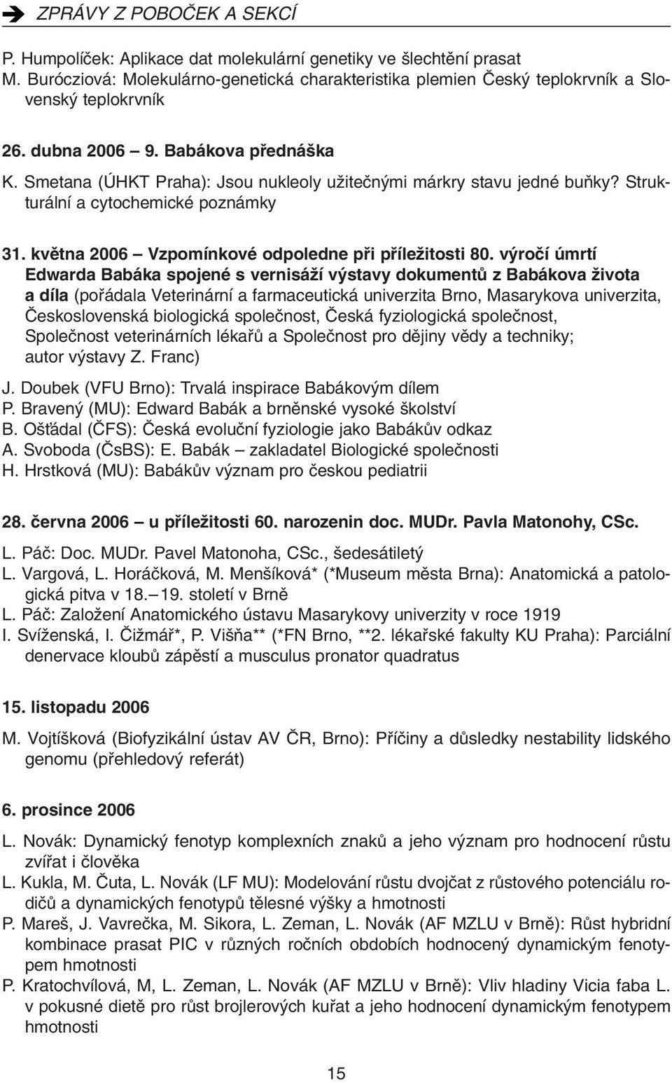 kvûtna 2006 Vzpomínkové odpoledne pfii pfiíleïitosti 80.