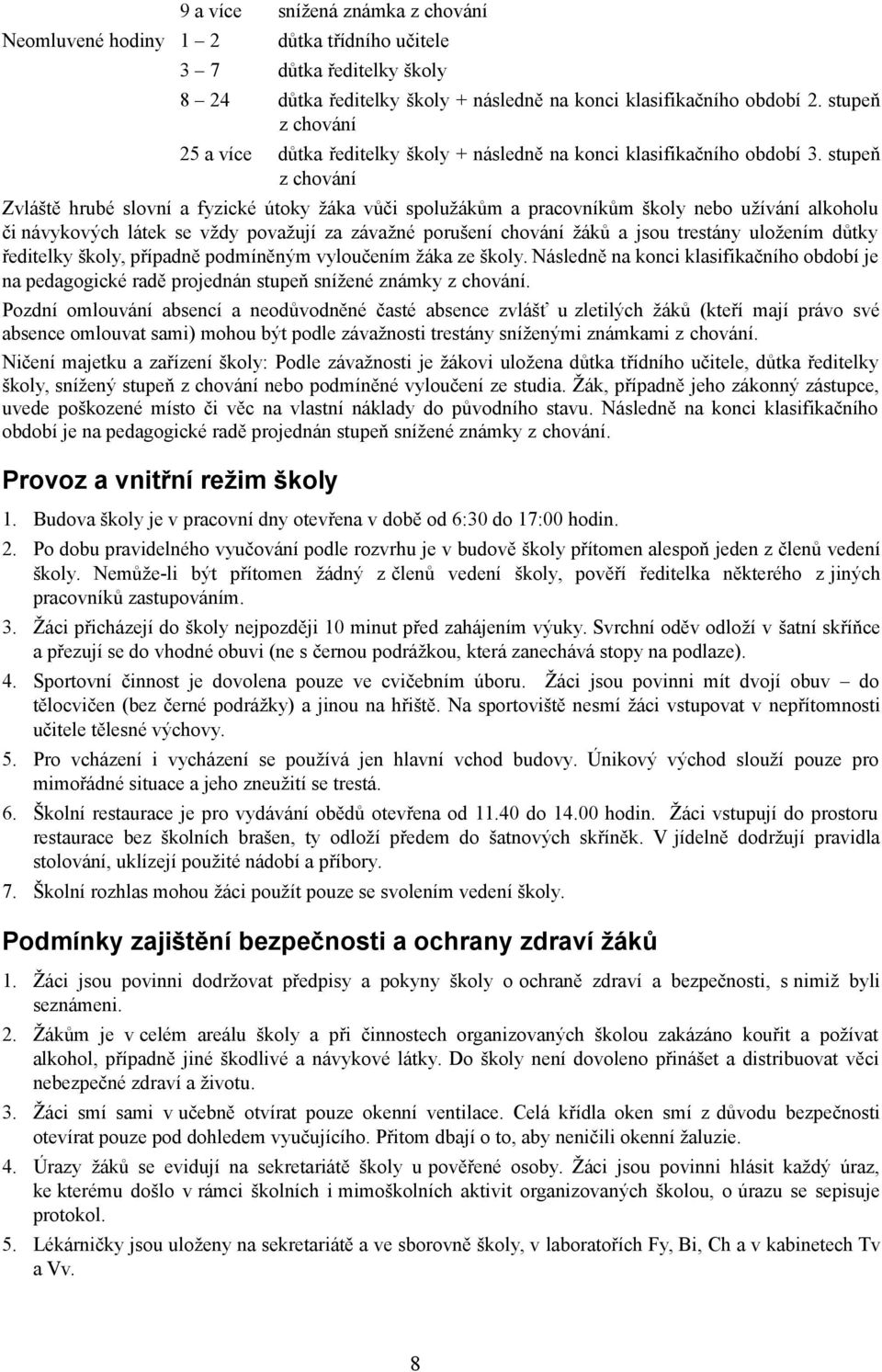 stupeň z chování Zvláště hrubé slovní a fyzické útoky žáka vůči spolužákům a pracovníkům školy nebo užívání alkoholu či návykových látek se vždy považují za závažné porušení chování žáků a jsou