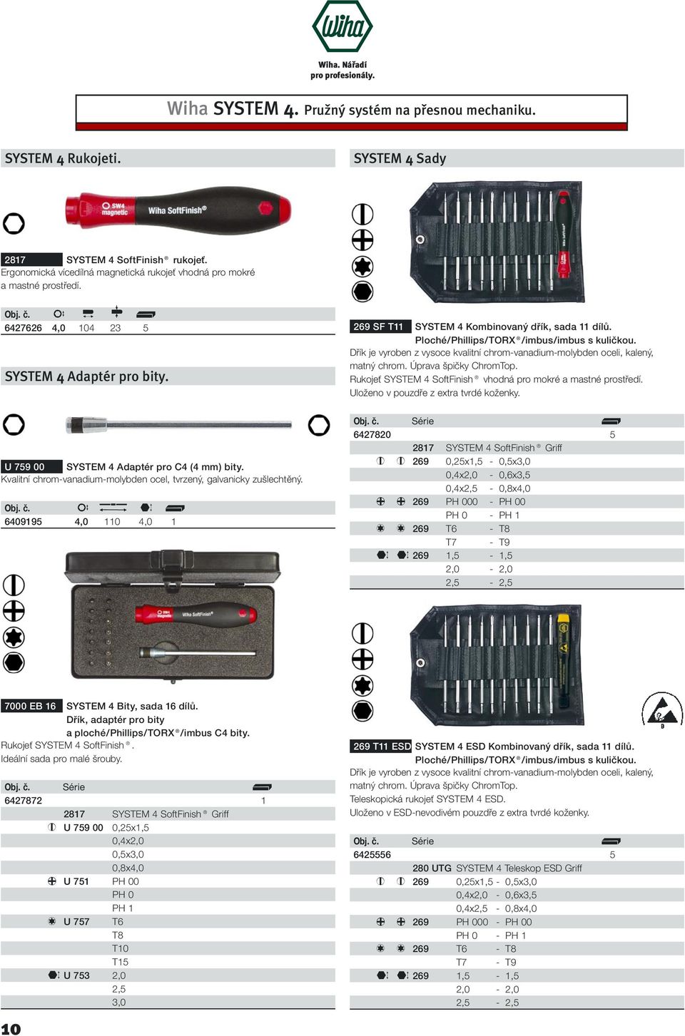 Ploché/Phillips/TORX /imbus/imbus s kuličkou. Dřík je vyroben z vysoce kvalitní chrom-vanadium-molybden oceli, kalený, matný chrom. Úprava špičky ChromTop.