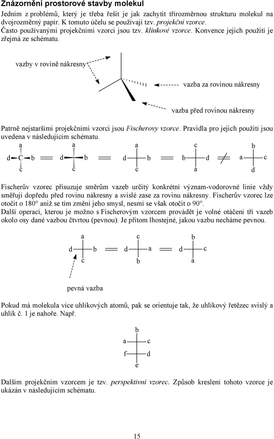 vazby v rovině nákresny vazba za rovinou nákresny vazba před rovinou nákresny Patrně nejstaršími projekčními vzorci jsou Fischerovy vzorce.