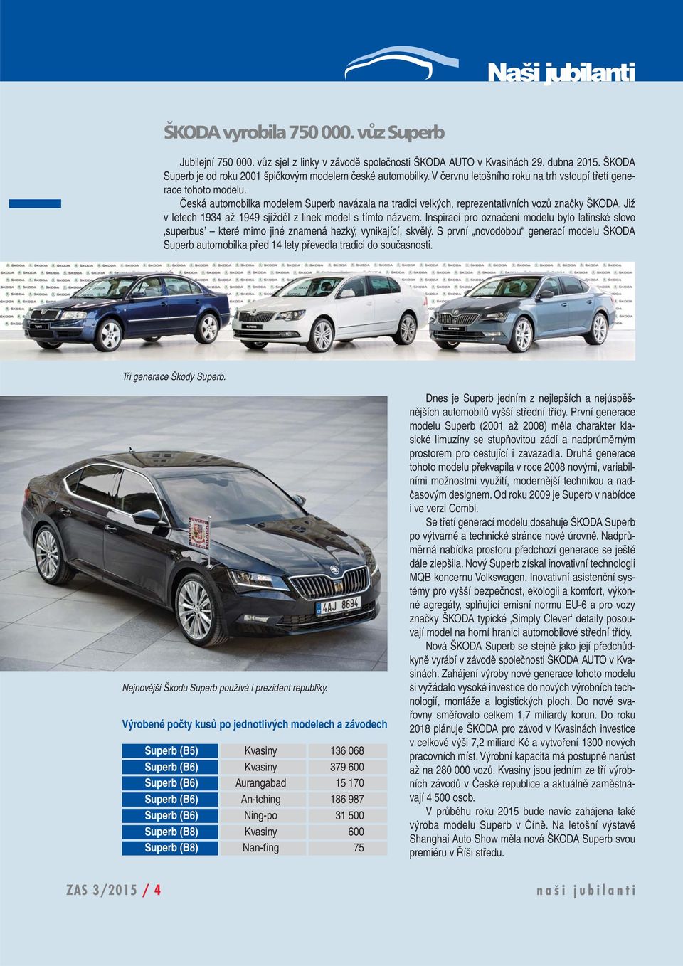 Česká automobilka modelem Superb navázala na tradici velkých, reprezentativních vozů značky ŠKODA. Již v letech 1934 až 1949 sjížděl z linek model s tímto názvem.