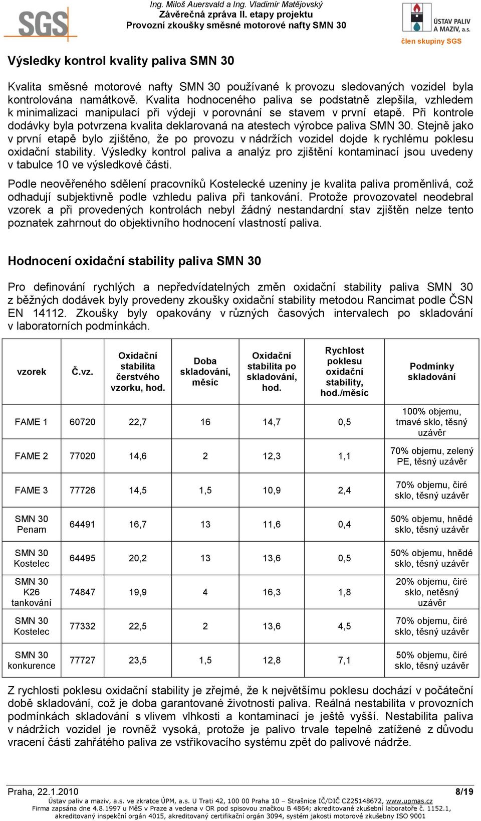 Při kontrole dodávky byla potvrzena kvalita deklarovaná na atestech výrobce paliva SMN 30.