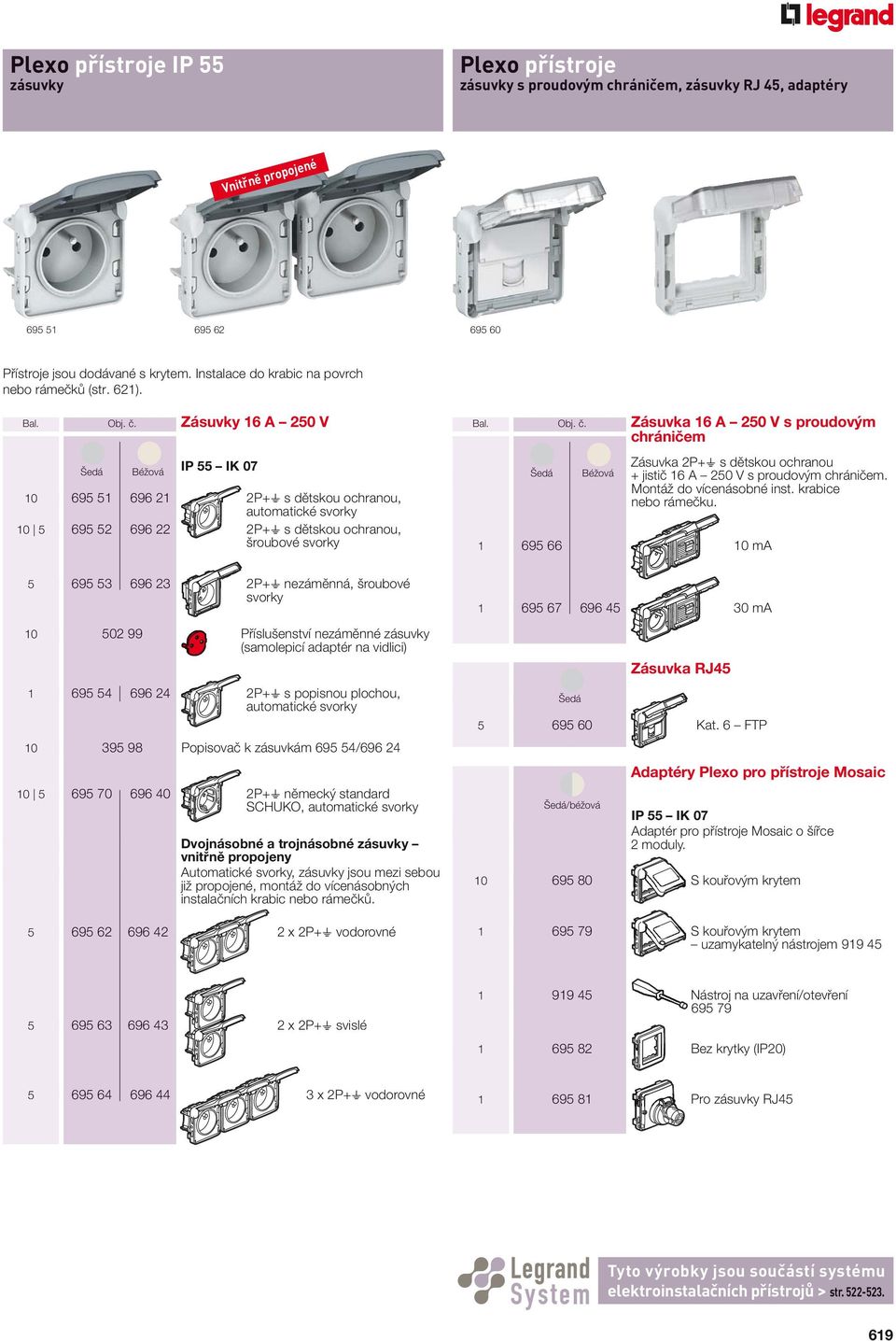 . Zásuvky 16 A 250 V Béžová 10 695 51 696 21 2P+T s d tskou ochranou, automatické svorky 10 5 695 52 696 22 2P+ T s d tskou ochranou, šroubové svorky Bal. Obj.