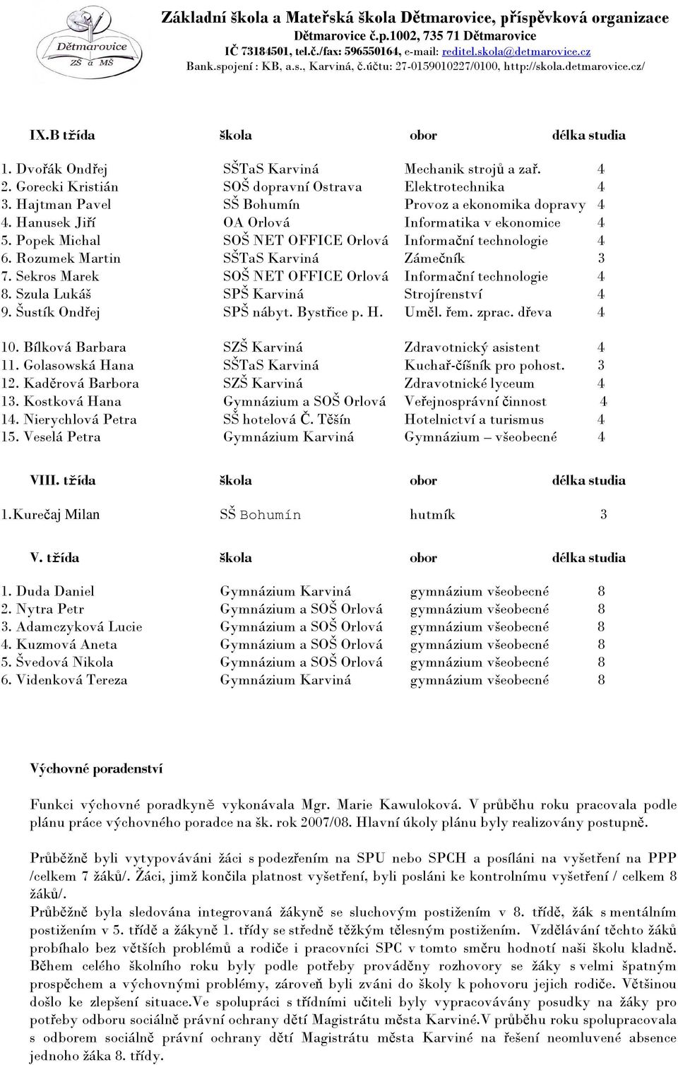 Rozumek Martin SŠTaS Karviná Zámečník 3 7. Sekros Marek SOŠ NET OFFICE Orlová Informační technologie 4 8. Szula Lukáš SPŠ Karviná Strojírenství 4 9. Šustík Ondřej SPŠ nábyt. Bystřice p. H. Uměl. řem.