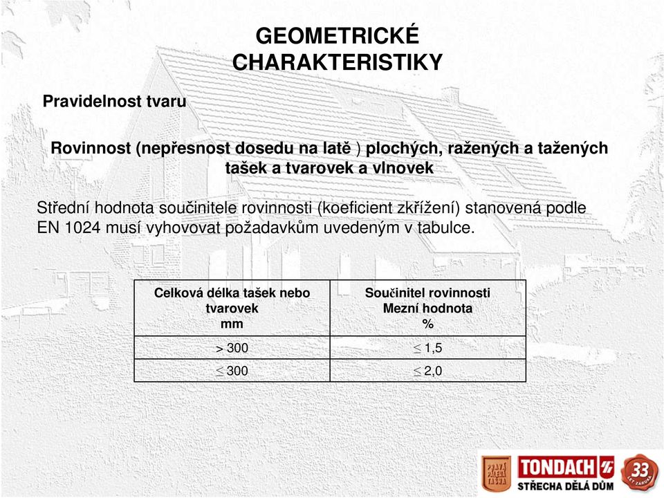 rovinnosti (koeficient zkřížení) stanovená podle EN 1024 musí vyhovovat požadavkům uvedeným