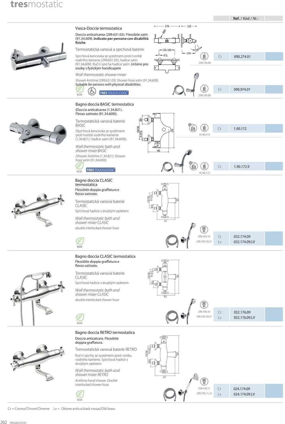 Ruční sprcha hadice satin. Určeno pro osoby s fyzickým handicapem 299.195.09 090.274.01 Wall thermostatic shower mixer Shower Antilime (299.631.03). Shower hose satin (91.34.609).