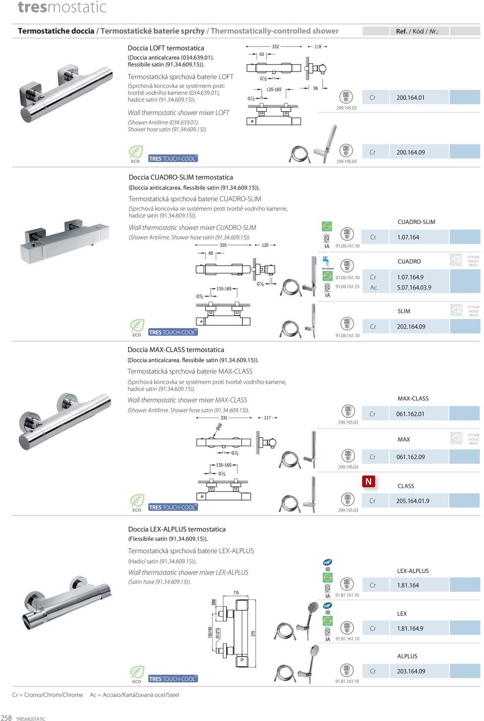 639.01). Shower hose satin (91.34.609.15)). 299.195.03 200.164.01 299.195.03 200.164.09 Doccia CUADRO-SLIM termostatica (Doccia anticalcarea. flessibile satin (91.34.609.15)). Termostatická sprchová baterie CUADRO-SLIM (Sprchová koncovka se systémem proti tvorbě vodního kamene, hadice satin (91.