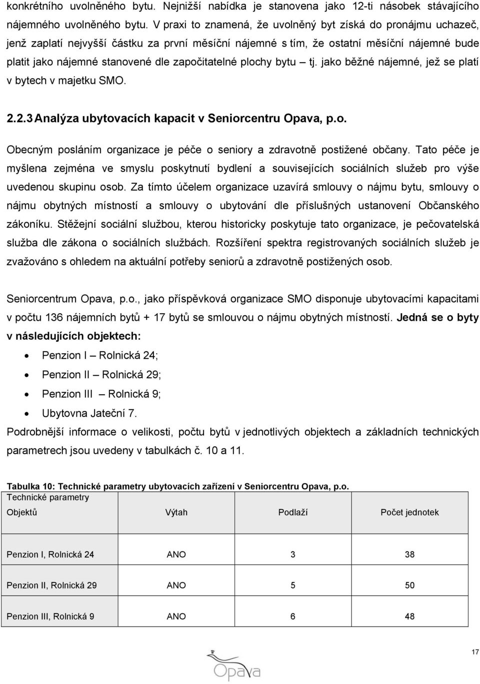 započitatelné plochy bytu tj. jako běžné nájemné, jež se platí v bytech v majetku SMO. 2.2.3 Analýza ubytovacích kapacit v Seniorcentru Opava, p.o. Obecným posláním organizace je péče o seniory a zdravotně postižené občany.