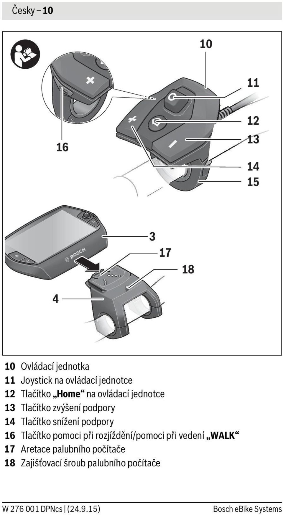 Tlačítko snížení podpory 16 Tlačítko pomoci při rozjíždění/pomoci při vedení WALK 17