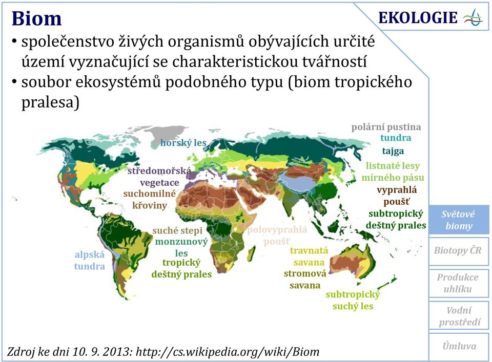 suchomilné křoviny suché stepi monzunový les tropický deštný prales listnaté lesy mírného pásu vyprahlá poušť subtropický