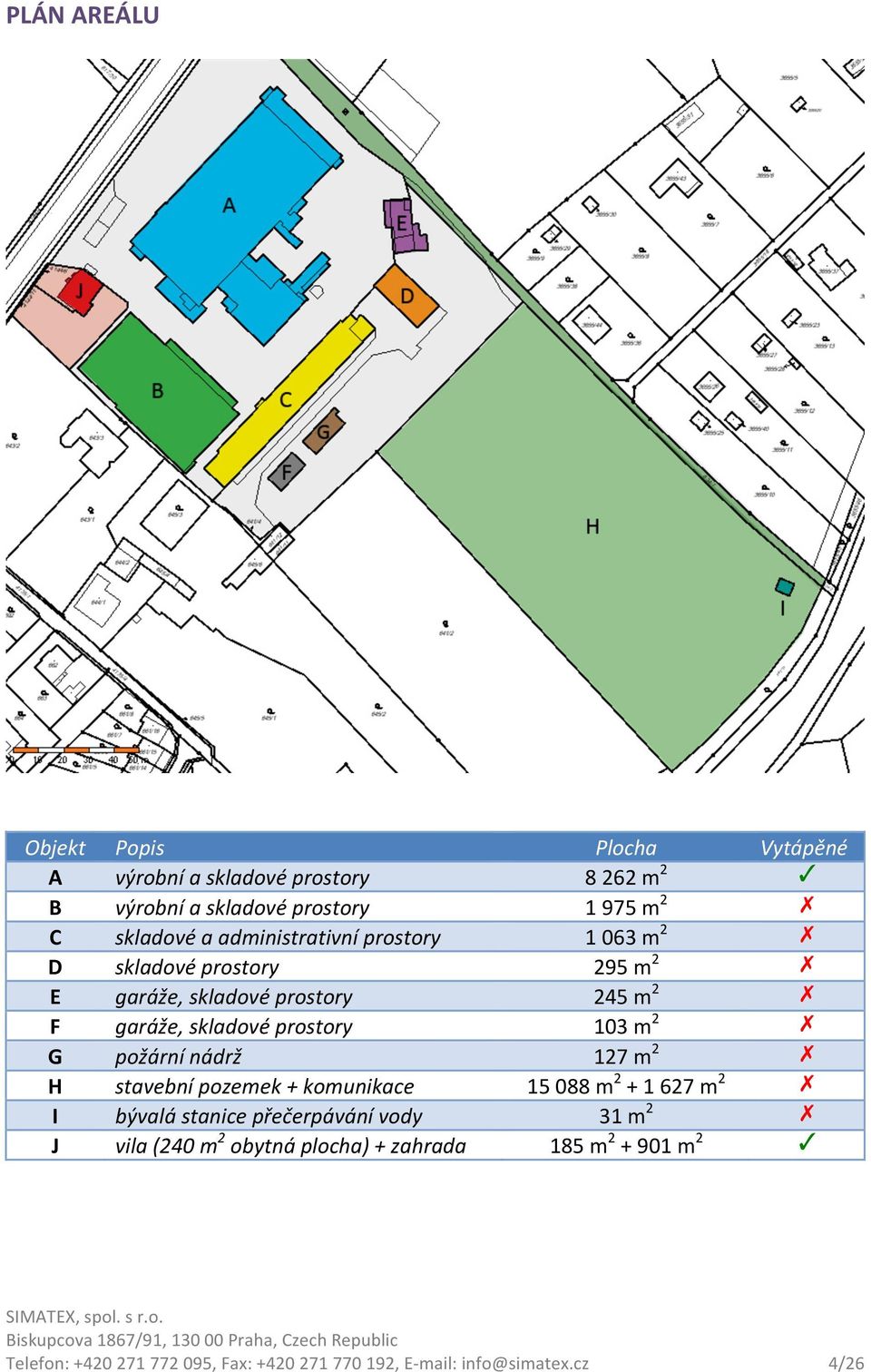 245 m 2 F garáže, skladové prostory 103 m 2 G požární nádrž 127 m 2 H stavební pozemek + komunikace 15 088 m 2 +