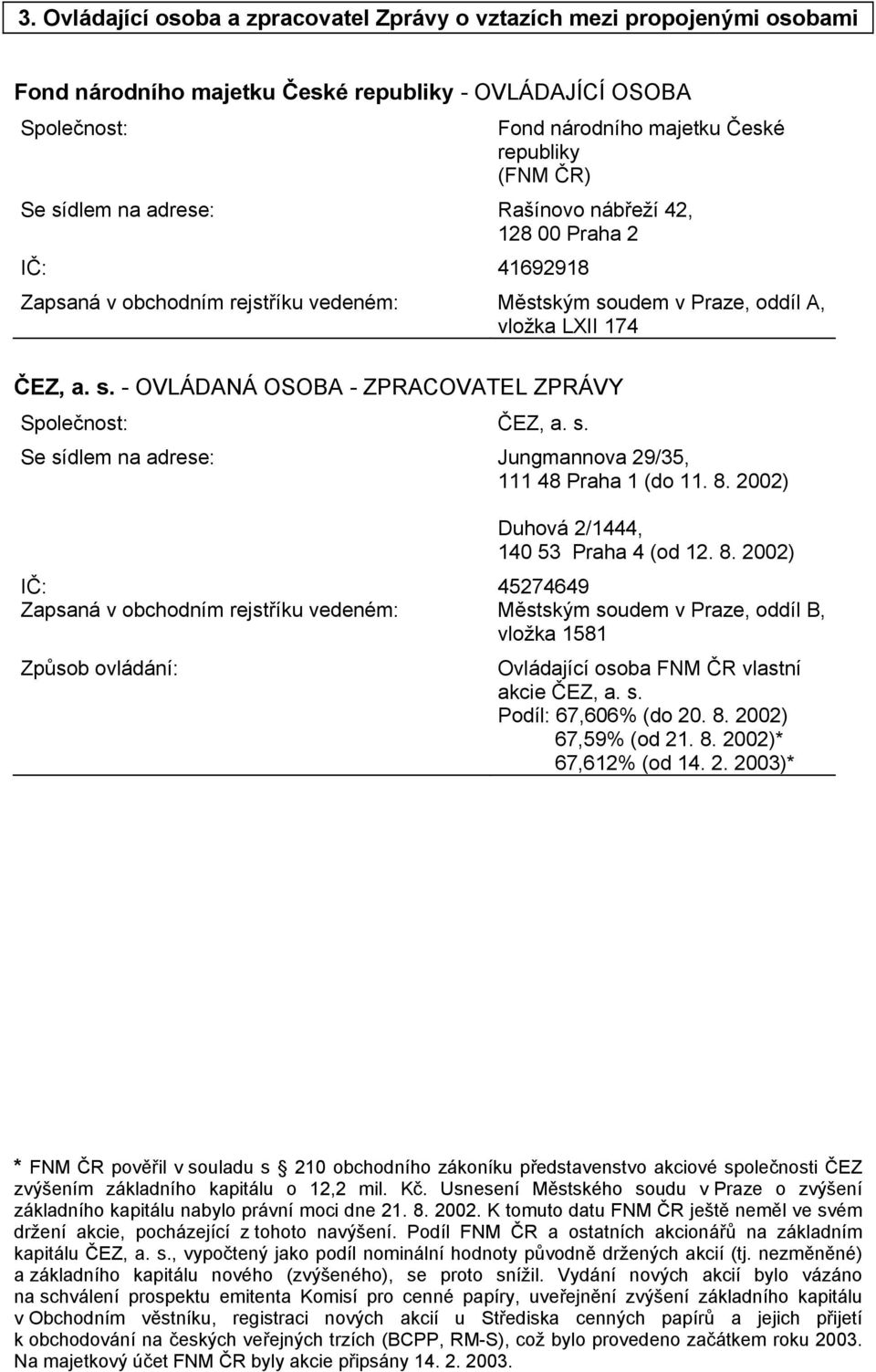 s. Se sídlem na adrese: Jungmannova 29/35, 111 48 Praha 1 (do 11. 8.