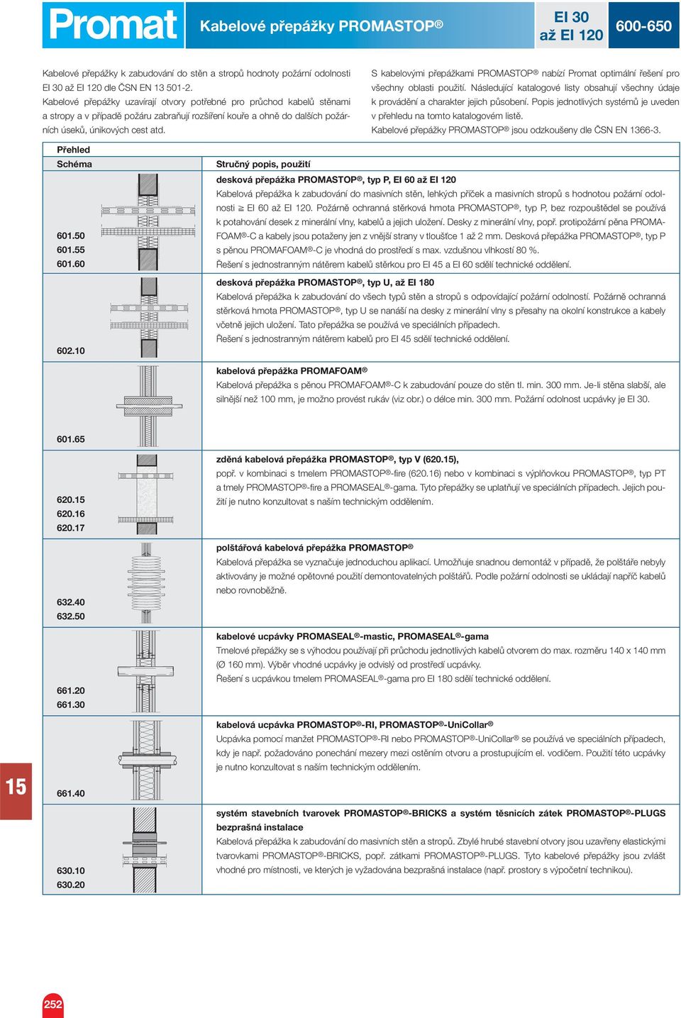 S kabelovými přepážkami PROMASTOP nabízí Promat optimální řešení pro všechny oblasti použití. Následující katalogové listy obsahují všechny údaje k provádění a charakter jejich působení.