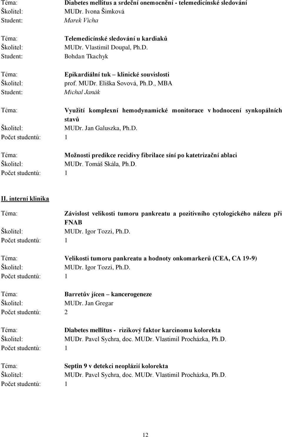 Tomáš Skála, Ph.D. II. interní klinika Závislost velikosti tumoru pankreatu a pozitivního cytologického nálezu při FNAB MUDr. Igor Tozzi, Ph.D. Velikosti tumoru pankreatu a hodnoty onkomarkerů (CEA, CA 9-9) MUDr.