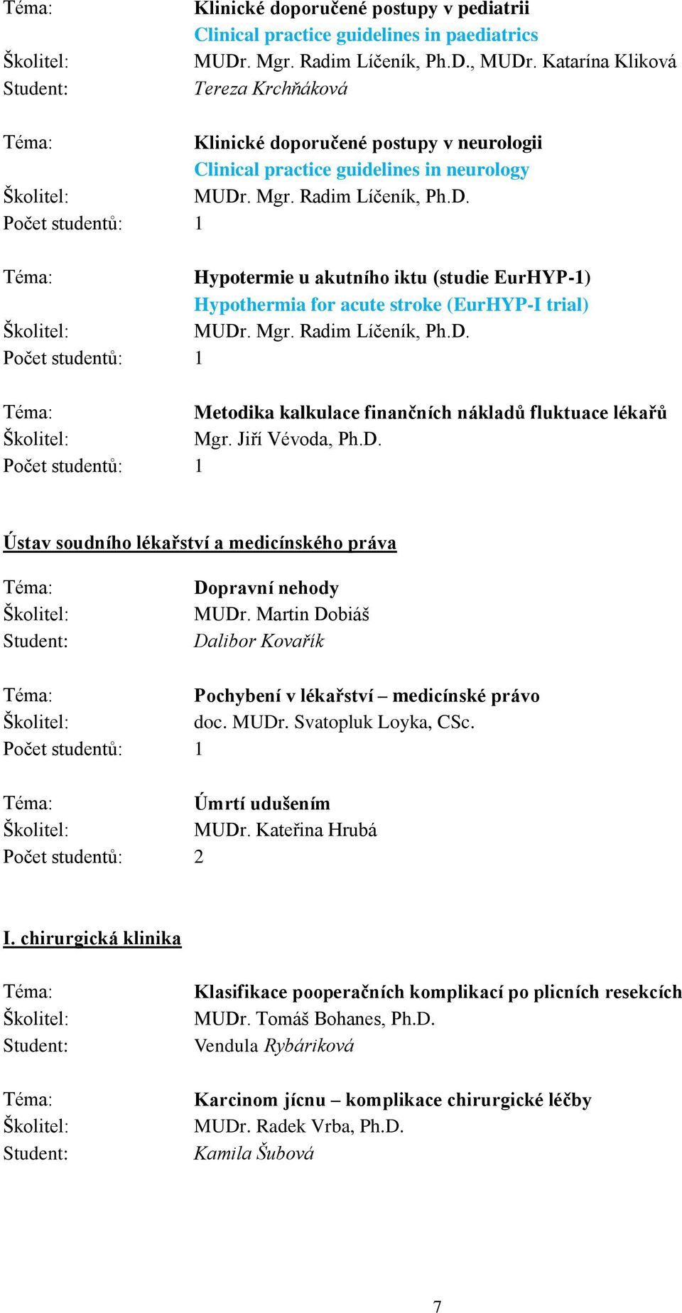 . Mgr. Radim Líčeník, Ph.D. Hypotermie u akutního iktu (studie EurHYP-) Hypothermia for acute stroke (EurHYP-I trial) MUDr. Mgr. Radim Líčeník, Ph.D. Metodika kalkulace finančních nákladů fluktuace lékařů Mgr.