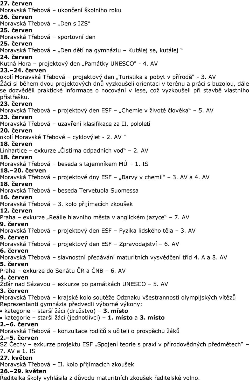 AV Žáci si během dvou projektových dnů vyzkoušeli orientaci v terénu a práci s buzolou, dále se dozvěděli praktické informace o nocování v lese, což vyzkoušeli při stavbě vlastního přístřešku. 23.