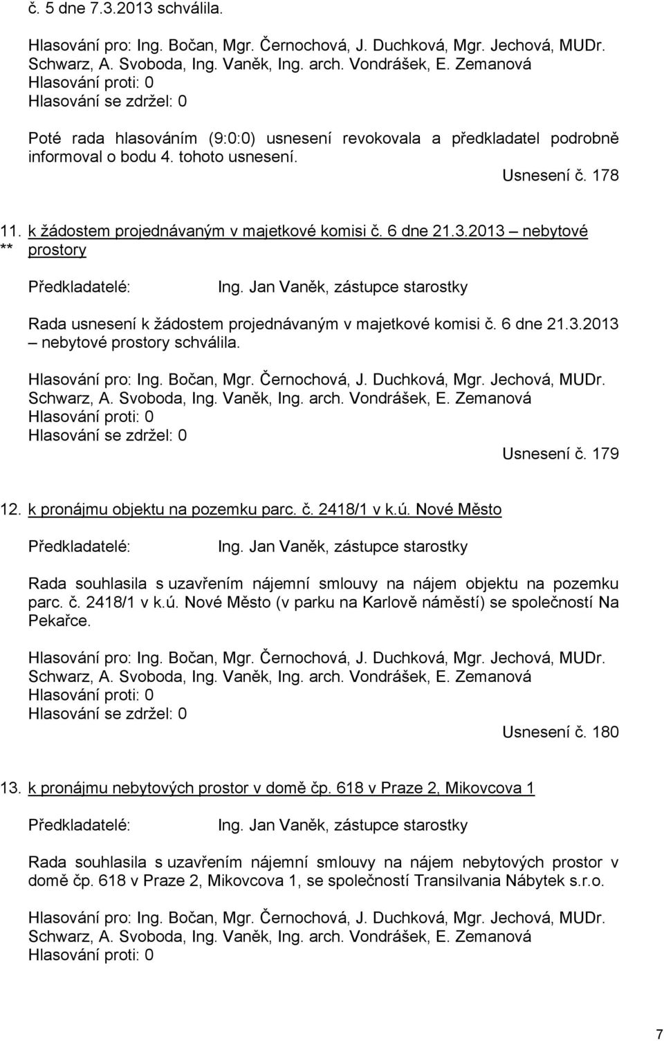 ** k žádostem projednávaným v majetkové komisi č. 6 dne 21.3.2013 nebytové prostory Předkladatelé: Ing. Jan Vaněk, zástupce starostky Rada usnesení k žádostem projednávaným v majetkové komisi č.