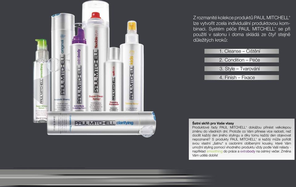 Finish Fixace 12 Flexibilität Sprungkraft Volumen 12 extrabody Šatní skříň pro Vaše vlasy Produktové řady PAUL MITCHELL dokážou přinést velkolepou změnu do všedních dní.