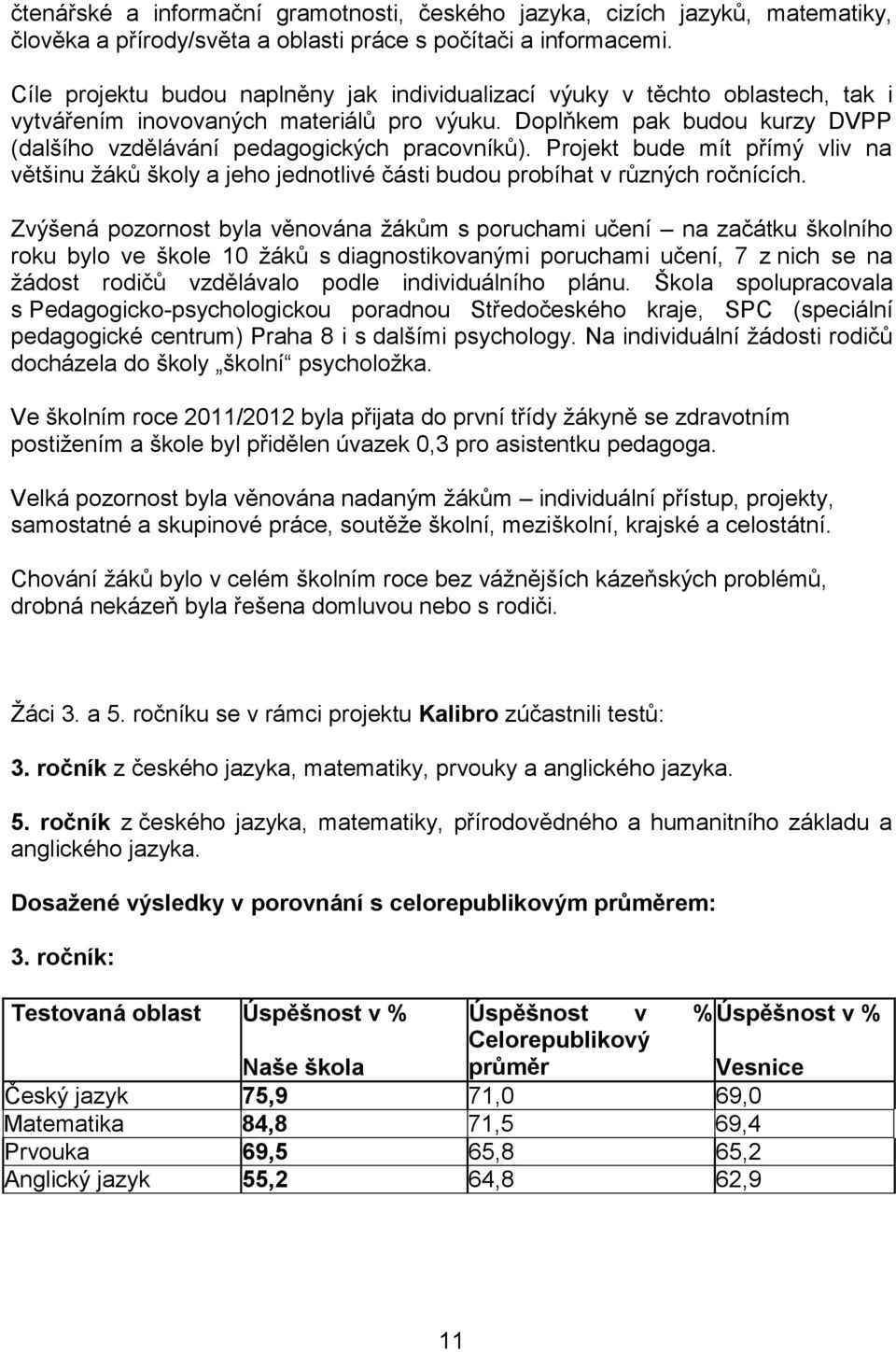 Doplňkem pak budou kurzy DVPP (dalšího vzdělávání pedagogických pracovníků). Projekt bude mít přímý vliv na většinu žáků školy a jeho jednotlivé části budou probíhat v různých ročnících.