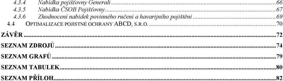 .. 69 4.4 OPTIMALIZACE POJISTNÉ OCHRANY ABCD, S.R.O.... 70 ZÁVĚR.