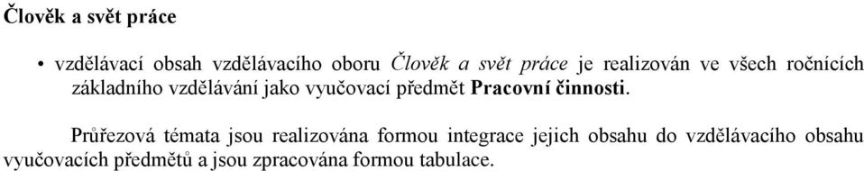 Průřezová témata jsou realizována formou integrace jejich obsahu