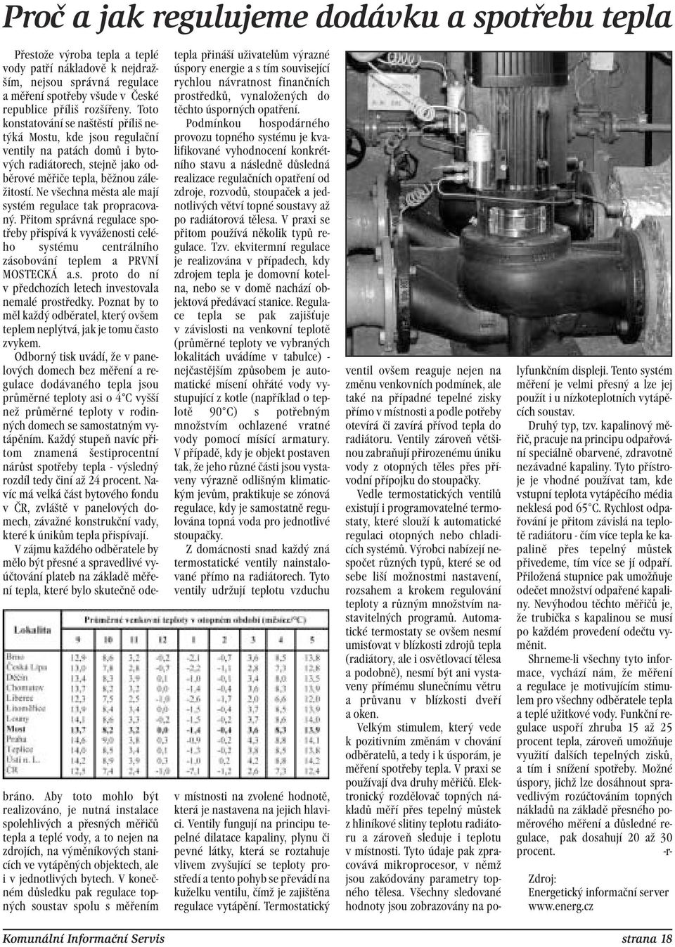 Ne všechna města ale mají systém regulace tak propracovaný. Přitom správná regulace spotřeby přispívá k vyváženosti celého systému centrálního zásobování teplem a PRVNÍ MOSTECKÁ a.s. proto do ní v předchozích letech investovala nemalé prostředky.