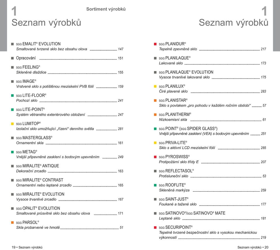 sklo s potištěnou meziskelní PVB fólií -------------------- 159 SGG LITE-FLOOR Pochozí sklo -------------------------------------------------------------------------- 241 SGG LITE-POINT Systém