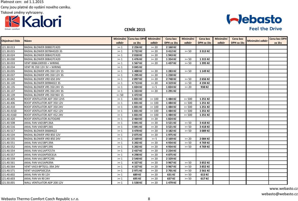 30.035 RADIAL BLOWER VRS 350 12V 1S >= 1 1 400 Kč >= 20 1 283 Kč >= 50 1 149 Kč 121.30.037 RADIAL BLOWER VRS 350 12V 3S >= 1 1 295 Kč >= 20 1 230 Kč 121.30.042 RADIAL BLOWER VRD 650 24V >= 1 2 897 Kč >= 20 2 748 Kč >= 50 2 656 Kč 121.