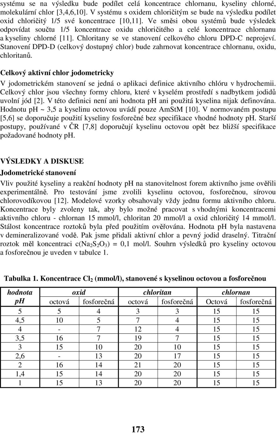 Ve směsi obou systémů bude výsledek odpovídat součtu 1/5 koncentrace oxidu chloričitého a celé koncentrace chlornanu a kyseliny chlorné [11].