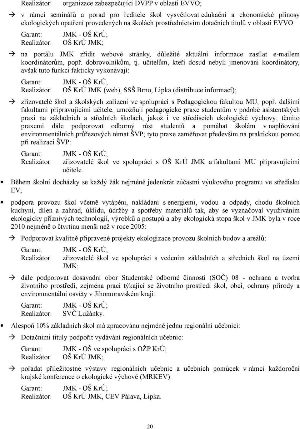 učitelům, kteří dosud nebyli jmenováni koordinátory, avšak tuto funkci fakticky vykonávají: JMK - OŠ KrÚ; OŠ KrÚ JMK (web), SSŠ Brno, Lipka (distribuce informací); zřizovatelé škol a školských