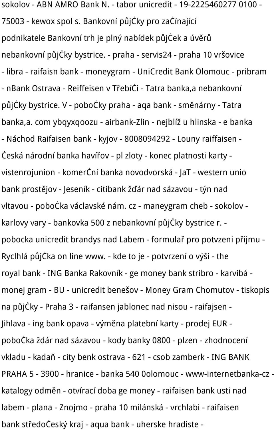 - praha - servis24 - praha 10 vršovice - libra - raifaisn bank - moneygram - UniCredit Bank Olomouc - pribram - nbank Ostrava - Reiffeisen v Třebíči - Tatra banka,a nebankovní půjčky bystrice.