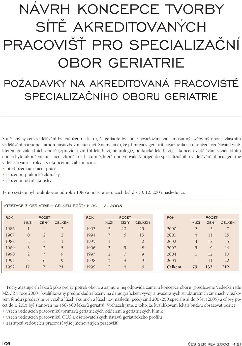 Znamená to, že příprava v geriatrii navazovala na ukončení vzdělávání v některém ze základních oborů (zpravidla vnitřní lékařství, neurologie, praktické lékařství).