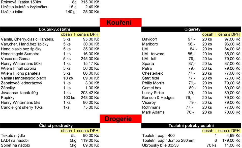 clasic bez špičky 5 ks 35,00 Kč LM 84,- 20 ks 84,00 Kč Handelsgold Sumatra 1 ks 16,00 Kč LM forward 85,- 20 ks 85,00 Kč Vasco de Gama 5 ks 245,00 Kč LM loft 79,- 20 ks 79,00 Kč Henry Winternans 50ks