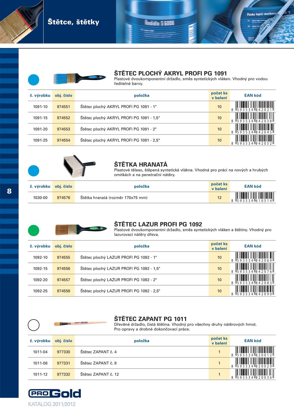 AKRYL PROFI PG 1091-2,5" 10 8 593534 842021 8 593534 842038 8 593534 842045 8 593534 842052 ŠTĚTKA HRANATÁ Plastové těleso, štěpená syntetická vlákna.