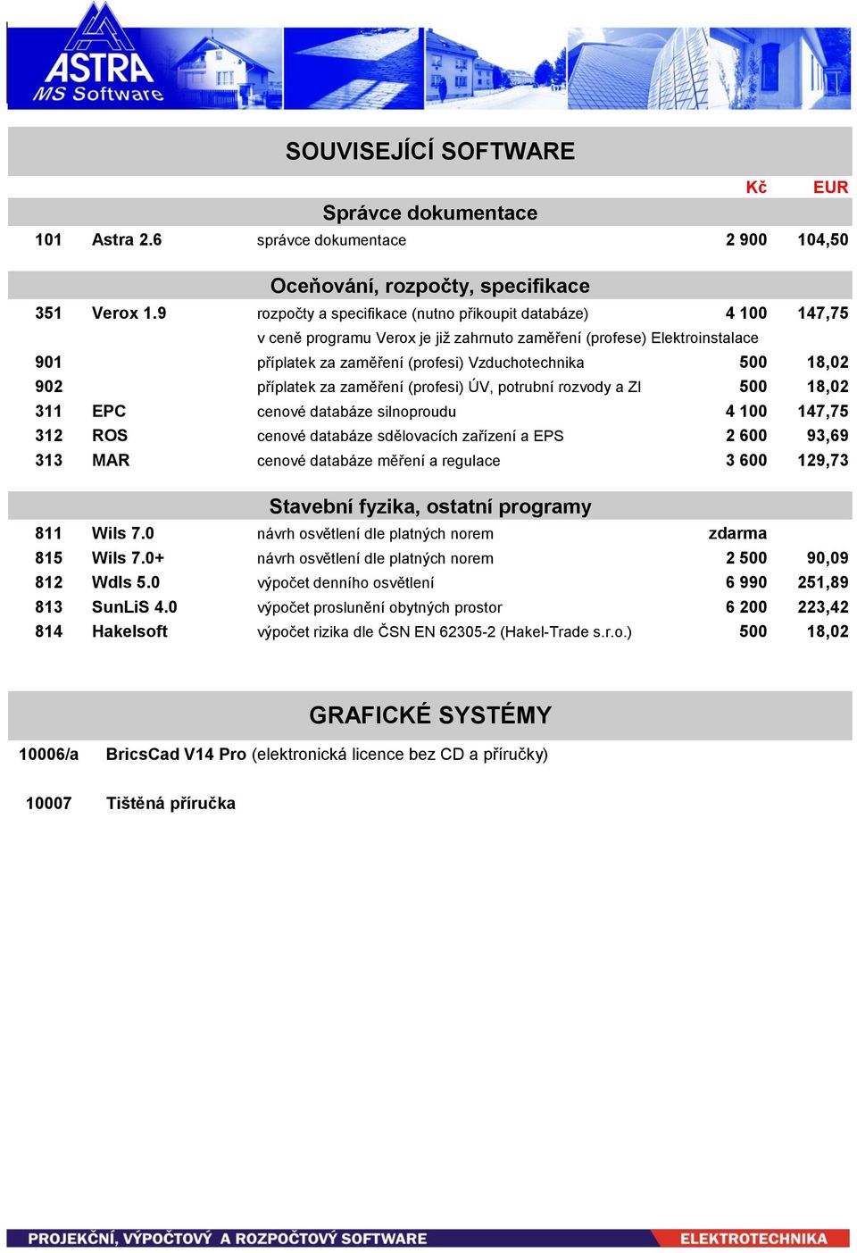 18,02 902 příplatek za zaměření (profesi) ÚV, potrubní rozvody a ZI 500 18,02 311 EPC cenové databáze silnoproudu 4 100 147,75 312 ROS cenové databáze sdělovacích zařízení a EPS 2 600 93,69 313 MAR