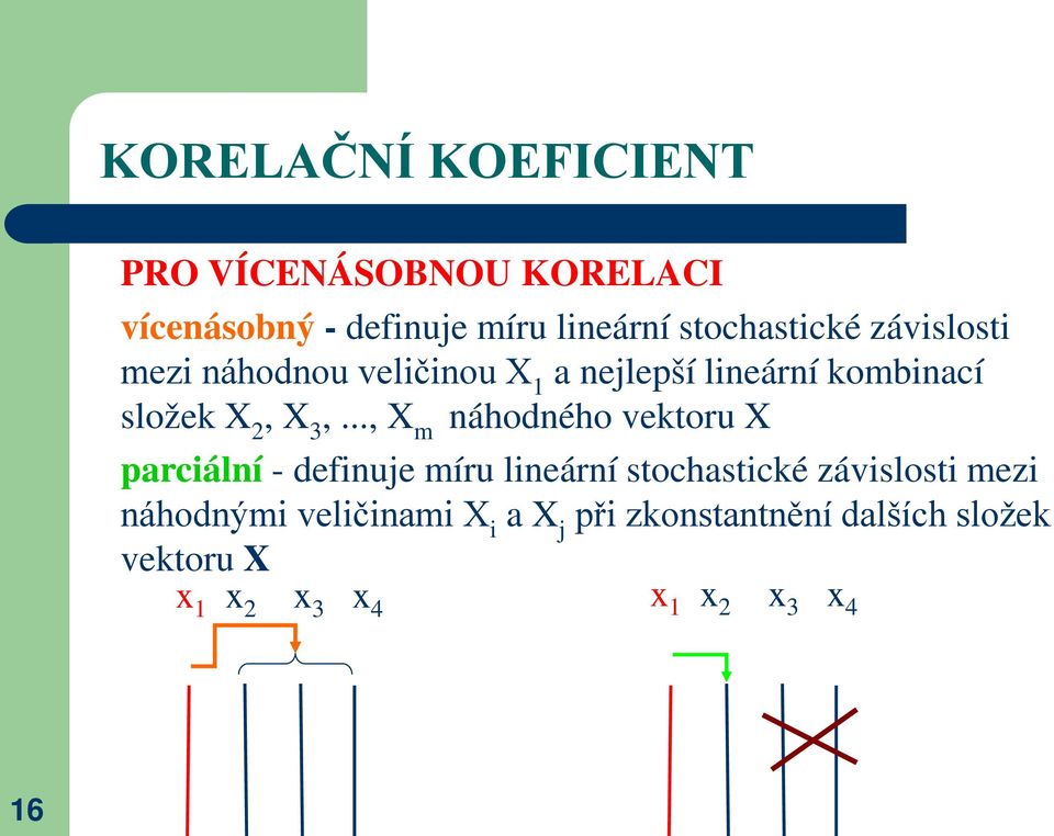 3,..., X m náhodného vektoru X parciální - definuje míru lineární stochastické závislosti mezi