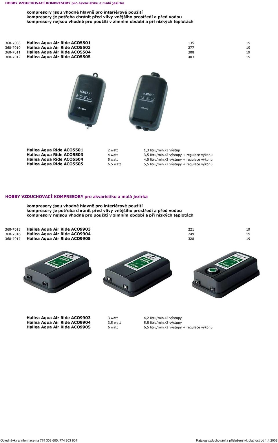 19 368-7012 Hailea Aqua Air Ride ACO5505 403 19 Hailea Aqua Ride ACO5501 2 watt 1,3 litru/min./1 výstup Hailea Aqua Ride ACO5503 4 watt 3,5 litru/min.