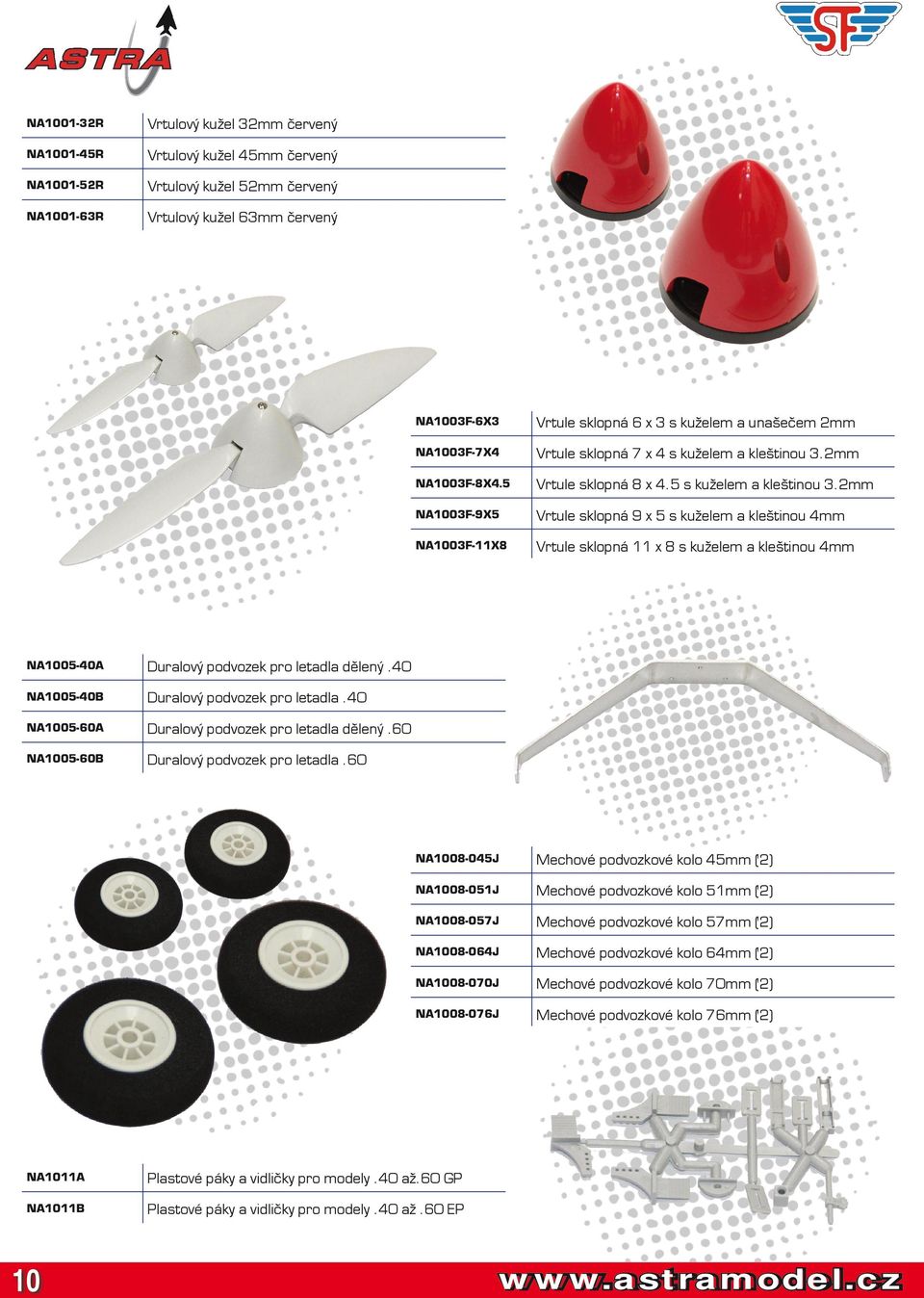 2mm Vrtule sklopná 9 x 5 s kuželem a kleštinou 4mm Vrtule sklopná 11 x 8 s kuželem a kleštinou 4mm NA1005-40A NA1005-40B NA1005-60A NA1005-60B Duralový podvozek pro letadla dělený.