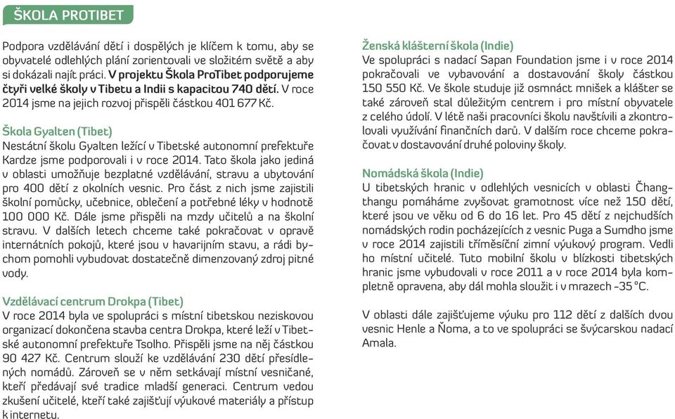 Škola Gyalten (Tibet) Nestátní školu Gyalten ležící v Tibetské autonomní prefektuře Kardze jsme podporovali i v roce 2014.