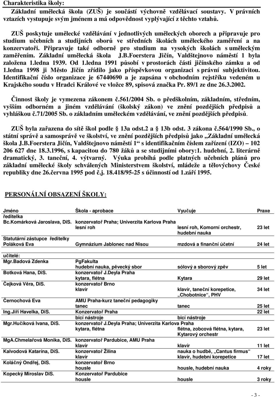 Připravuje také odborně pro studium na vysokých školách s uměleckým zaměřením. Základní umělecká škola J.B.Foerstera Jičín, Valdštejnovo náměstí 1 byla založena 1.ledna 1939. Od 1.