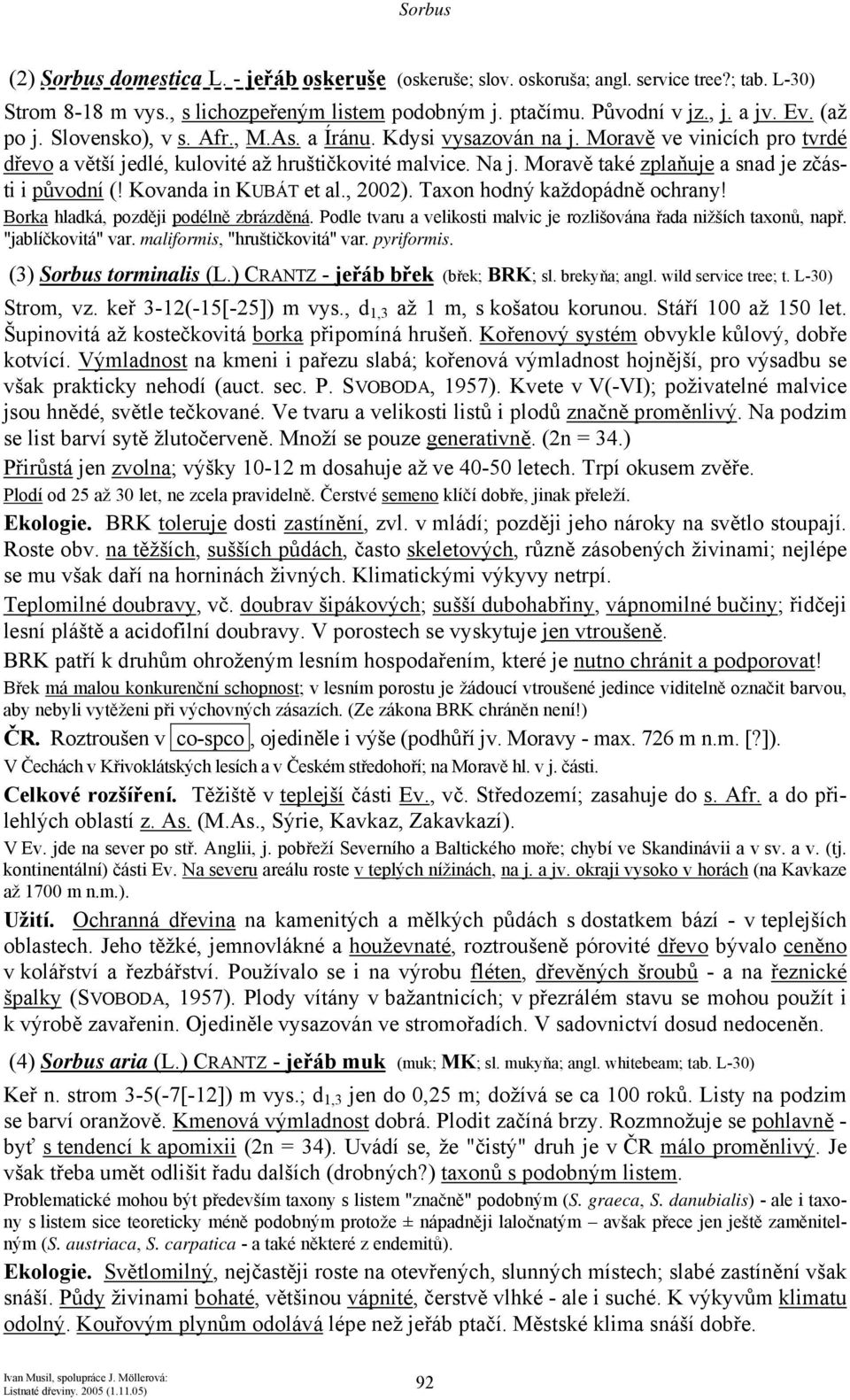 Moravě také zplaňuje a snad je zčásti i původní (! Kovanda in KUBÁT et al., 2002). Taxon hodný každopádně ochrany! Borka hladká, později podélně zbrázděná.