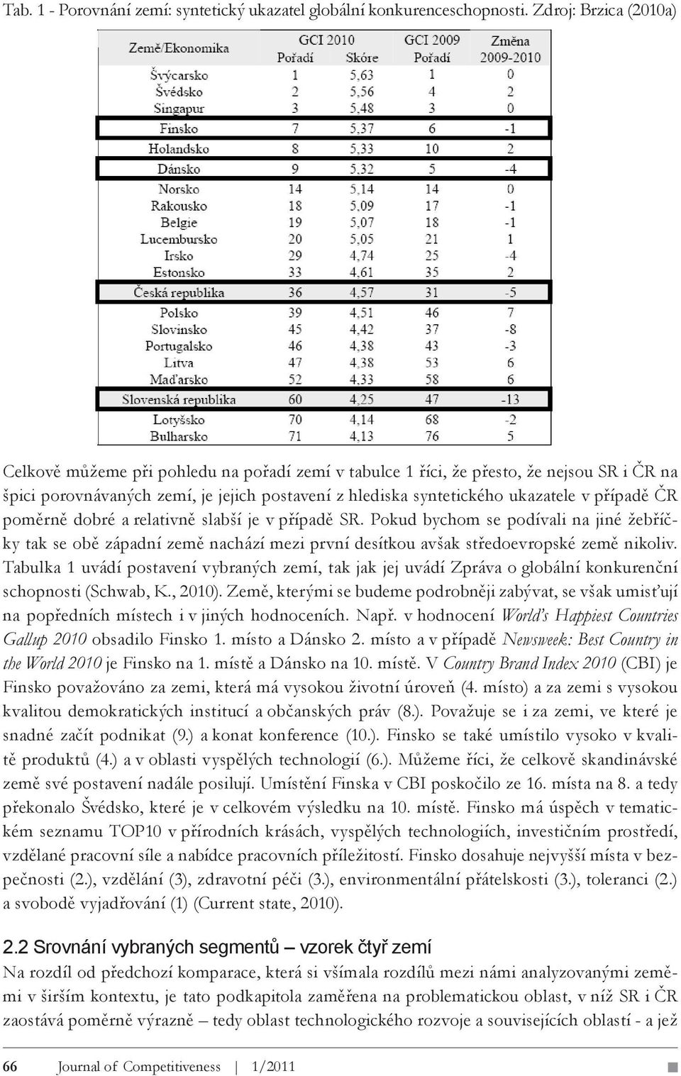 případě ČR poměrně dobré a relativně slabší je v případě SR. Pokud bychom se podívali na jiné žebříčky tak se obě západní země nachází mezi první desítkou avšak středoevropské země nikoliv.