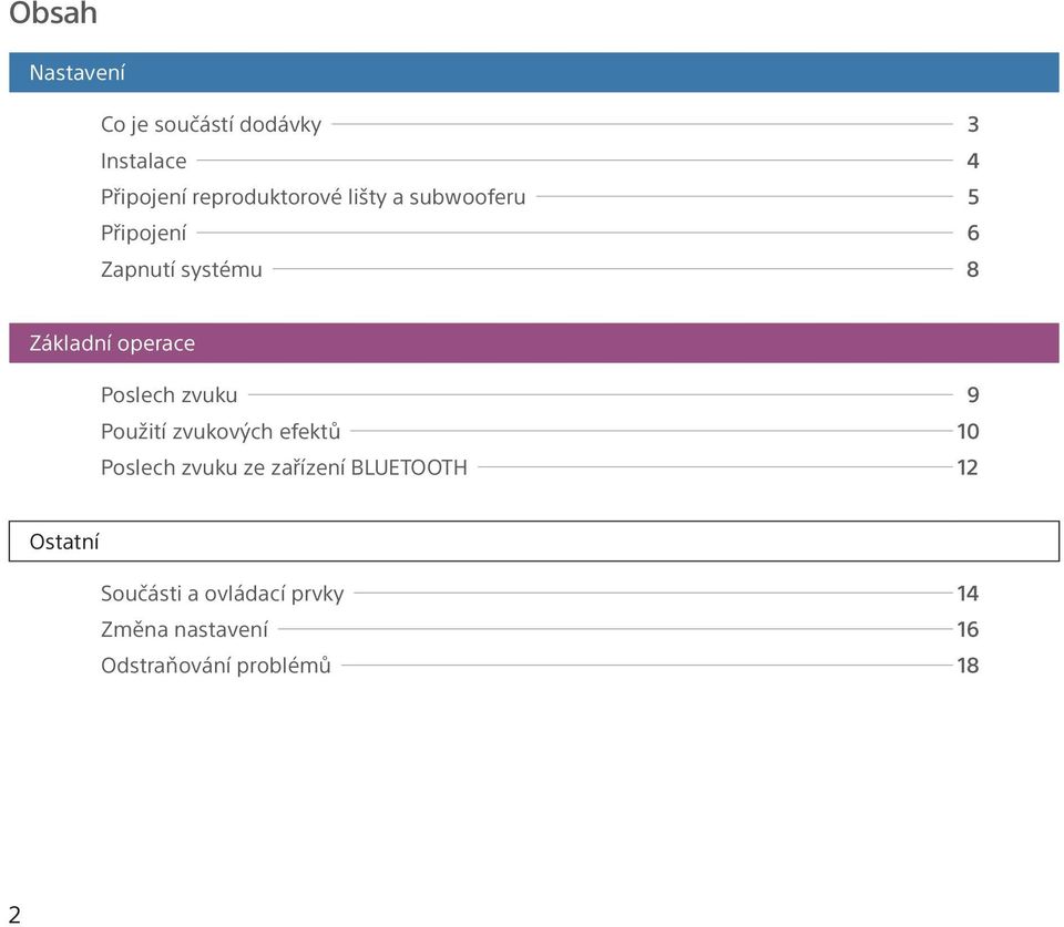 zvuku 9 Použití zvukových efektů 10 Poslech zvuku ze zařízení BLUETOOTH 12