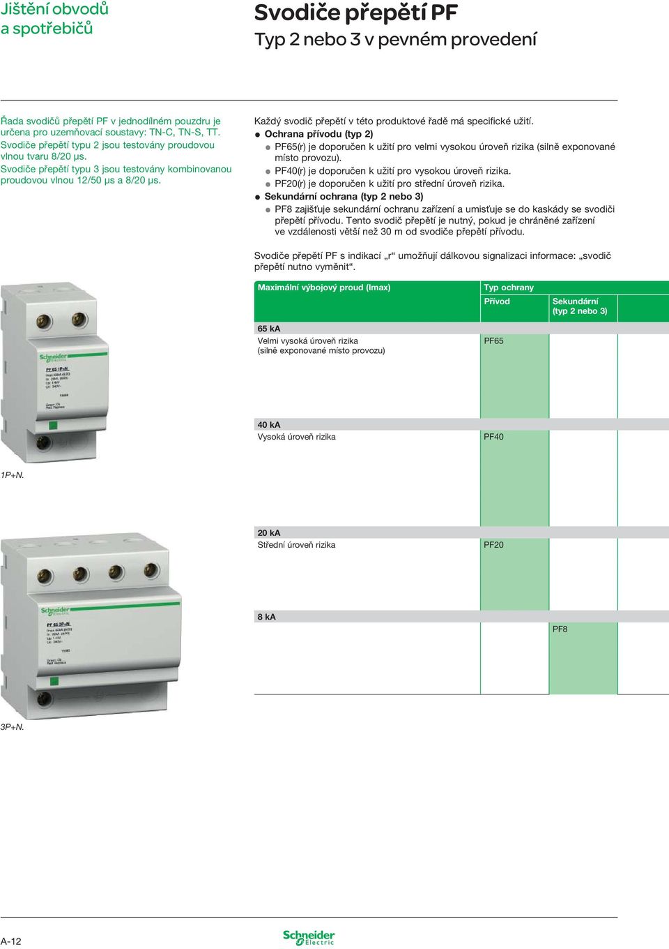 Každý svodič přepětí v této produktové řadě má specifické užití. Ochrana přívodu (typ 2) PF65(r) je doporučen k užití pro velmi vysokou úroveň rizika (silně exponované místo provozu).